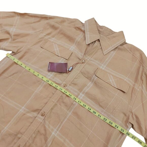 Prestige Shirt Mens XXL Light Brown Short Sleeve Checks 100% Linen Work Casual - Picture 9 of 9